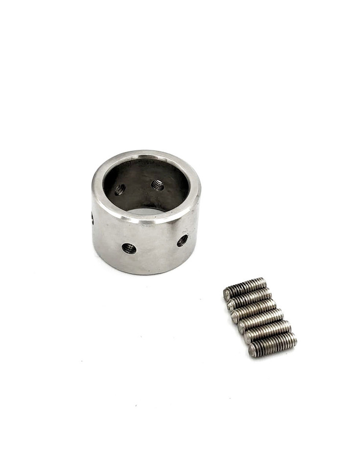 Close-up of the interior of the Stainless Steel Ball Crusher showing precision-engineered screws for ball compression.