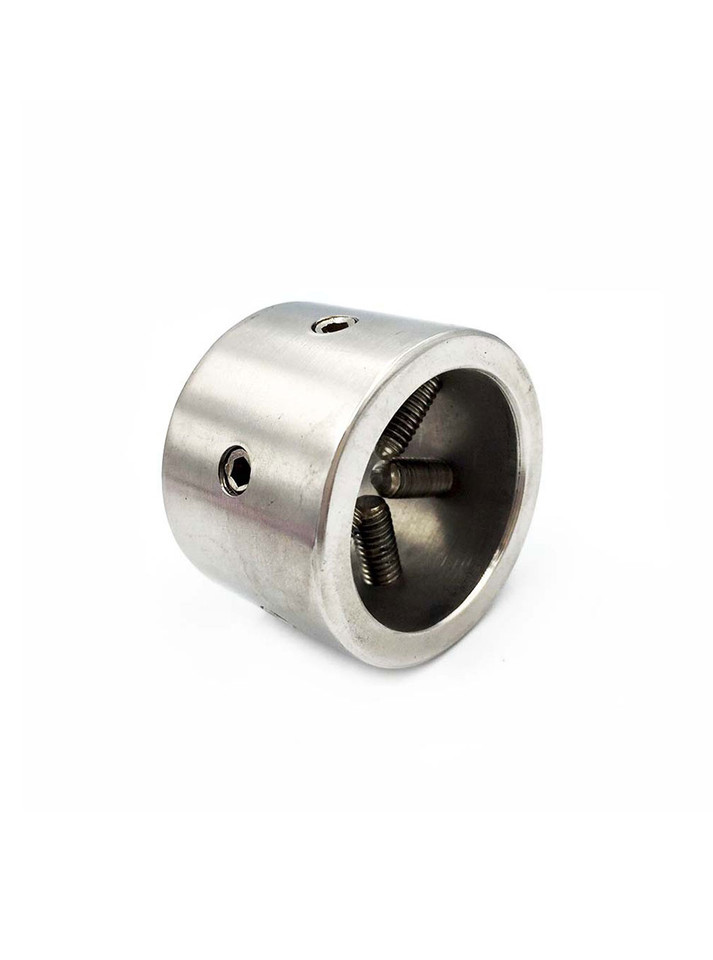 Side view of the Stainless Steel Ball Crusher with removable screws for pressure control.