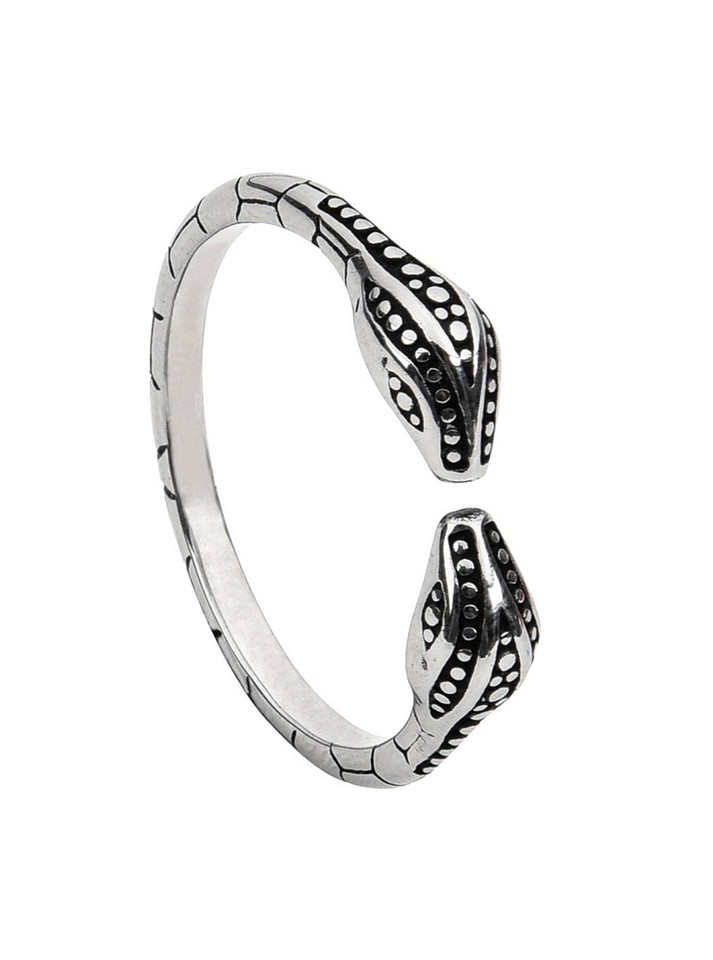Stainless steel snake head cock ring with bold dual snake heads for enhanced stamina and prolonged pleasure.