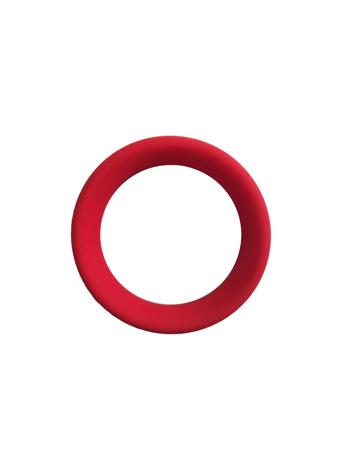 Red silicone cock ring designed for enhanced stamina and prolonged erections, featuring a smooth, stretchy surface.
