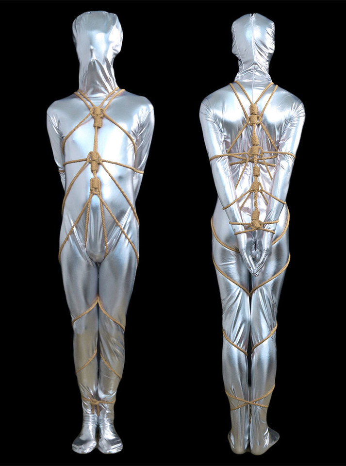 Mannequin in full-body Shibari bondage using pre-tied cotton rope