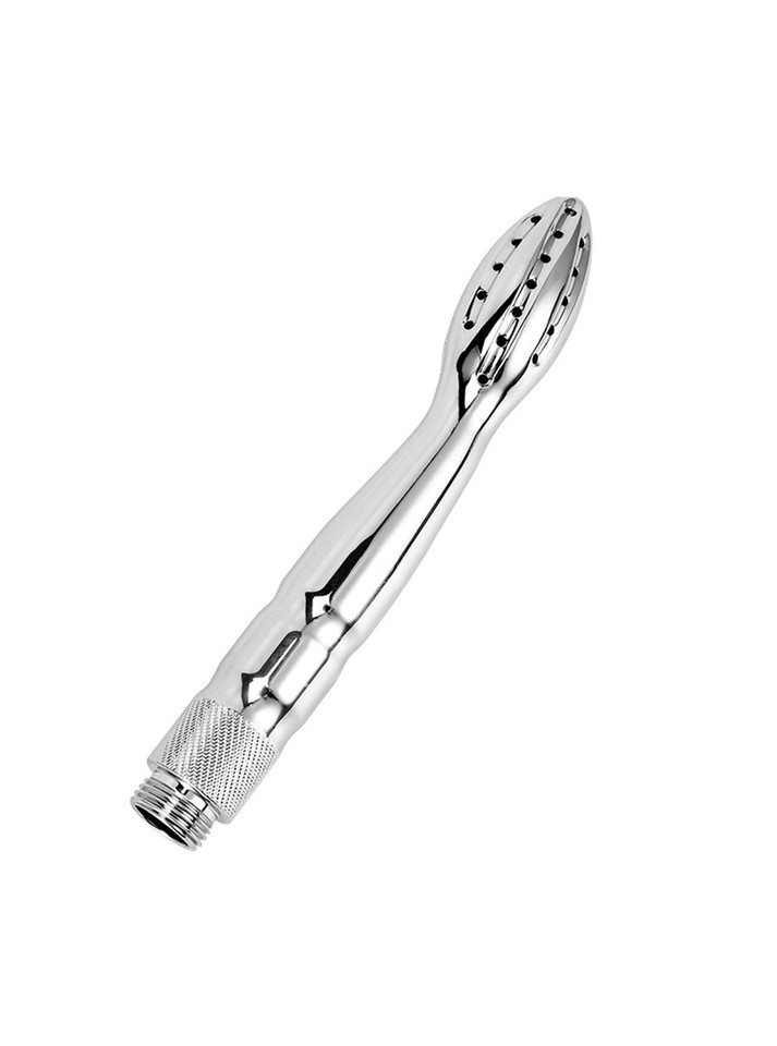 The Olive Anal Douche Nozzle, sleek aluminum with perforated tip for deep, effective anal cleansing.