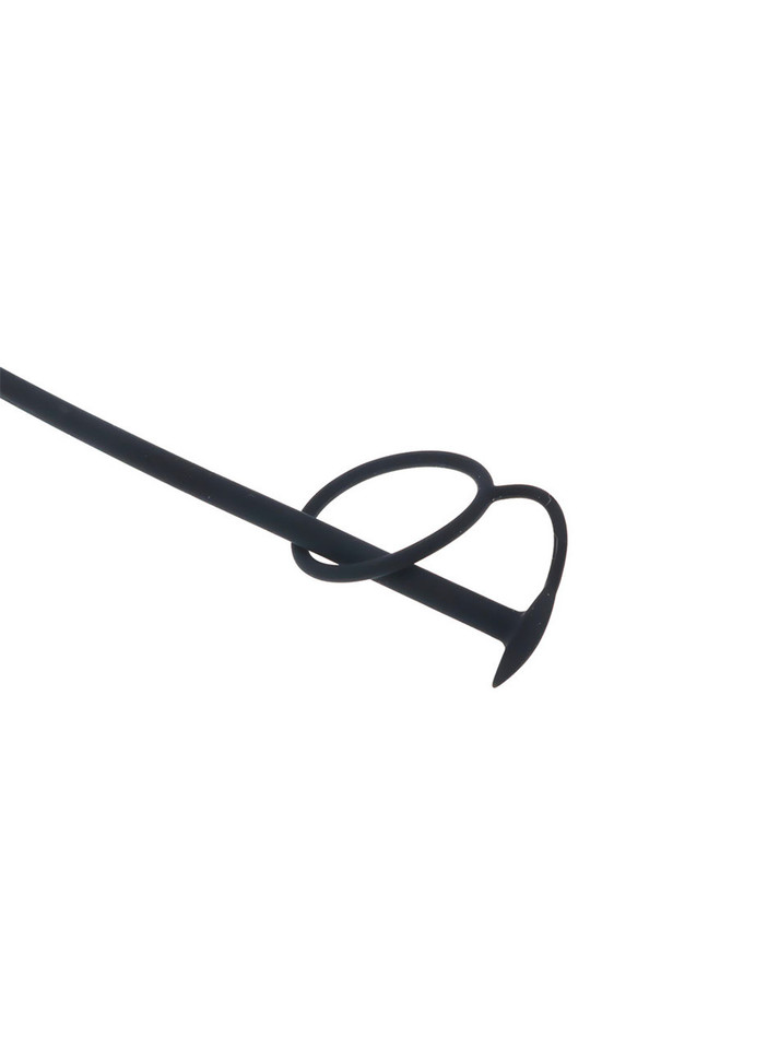 Close-up of the flexible, long silicone urethral plug with ring for easy handling.