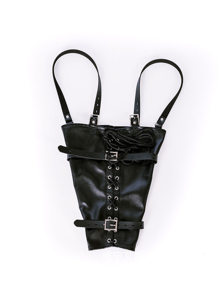 Flat display of the armbinder, highlighting the premium faux leather and design elements.