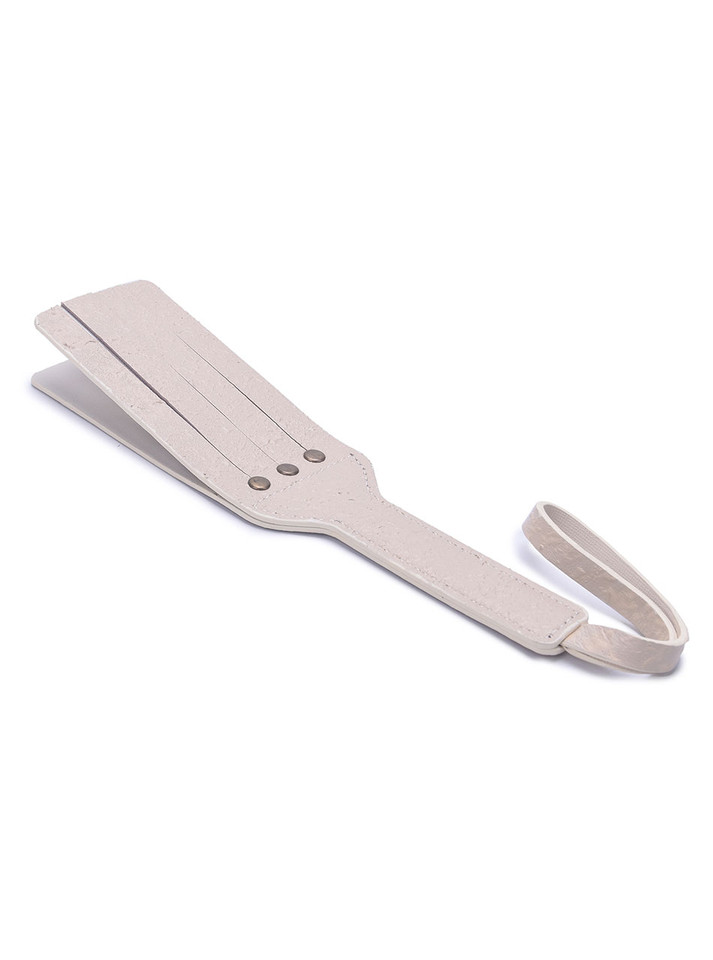 Full view of the beige real leather double-layer paddle with a textured surface.