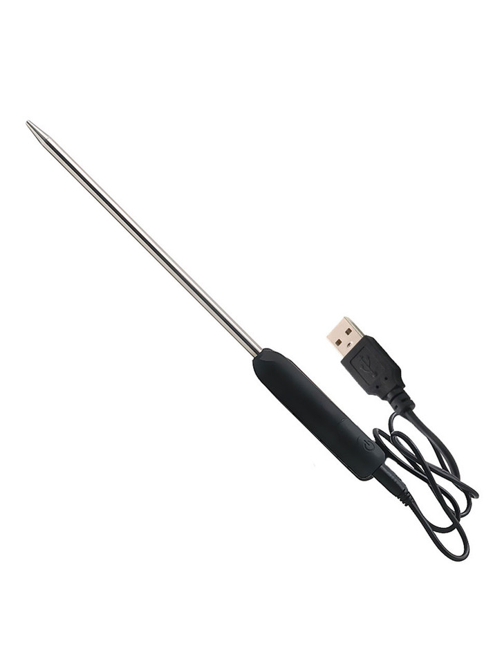 USB rechargeable urethral sound with ergonomic black handle.