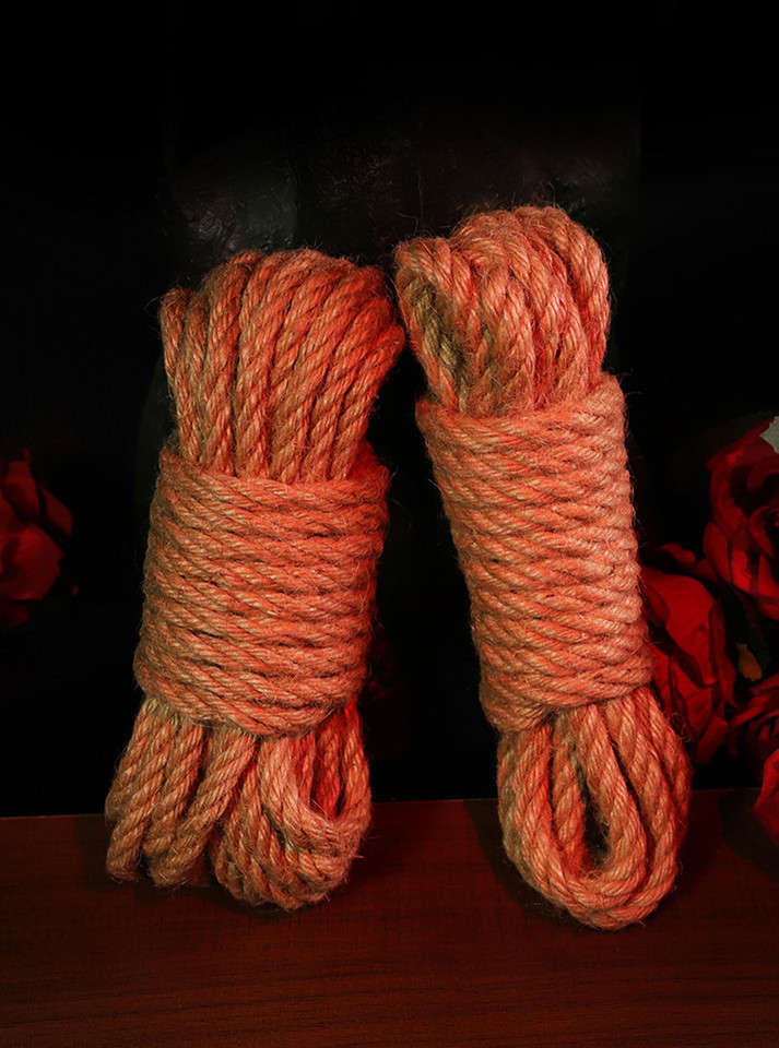 Two red-tinged jute ropes side by side, enhancing the visual appeal.