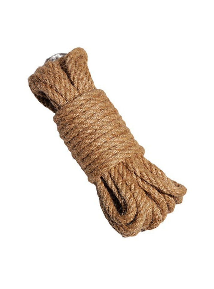 Natural jute rope coiled with visible fine threads and a smooth finish.