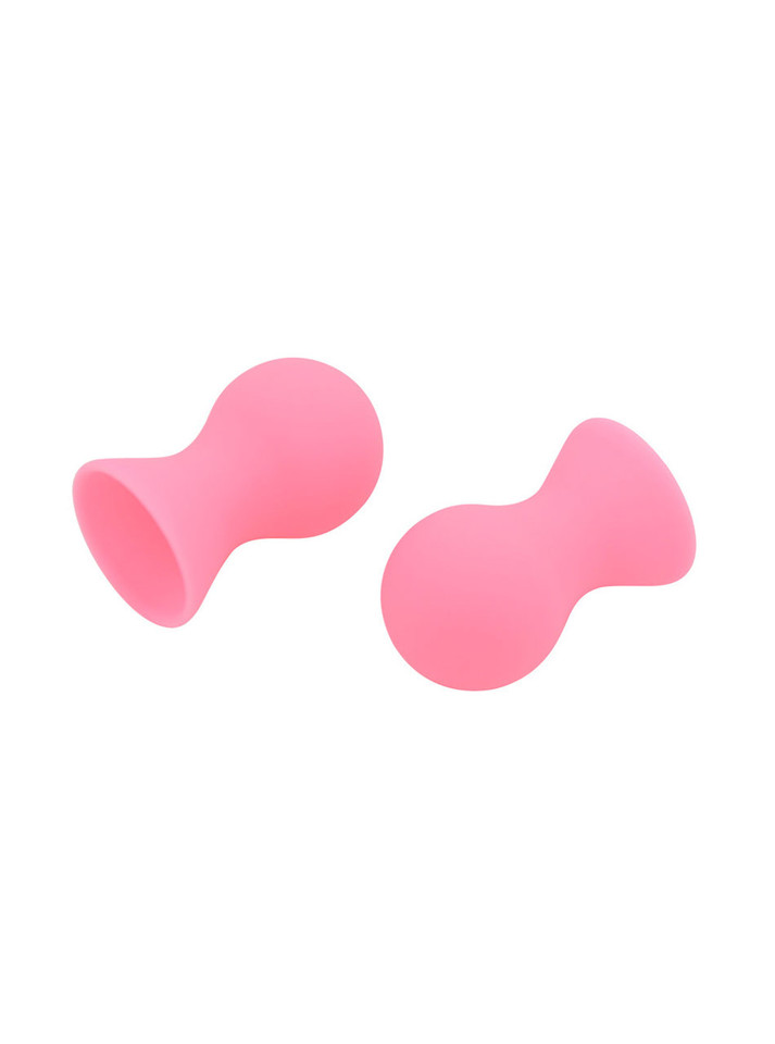 Pink silicone nipple and clit suction cups with an ergonomic, dual-ended design, displayed on a white background. Perfect for playful teasing and intimate stimulation.