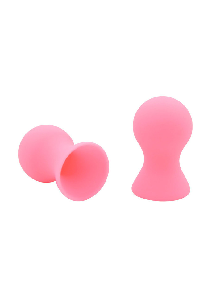 Pink silicone nipple and clit suction cups with an ergonomic, dual-ended design, displayed on a white background. Perfect for playful teasing and intimate stimulation.