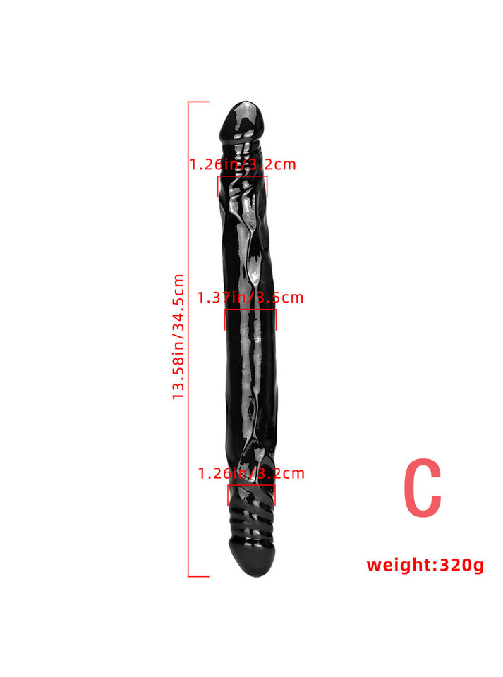 Measurement of the dildo showing length and girth in inches and cm