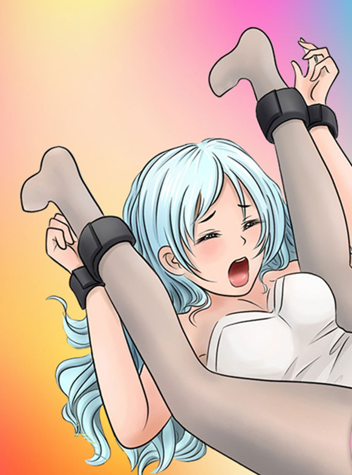 Illustration showing a person with wrists bound to ankles using the cuff set.