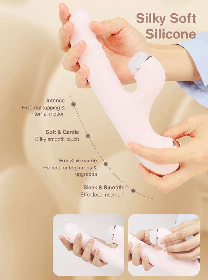 Soft pink vibrator showcasing the thrusting motion