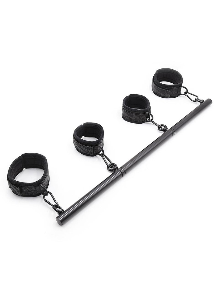 Full set with adjustable bondage bar and attached wrist and ankle cuffs