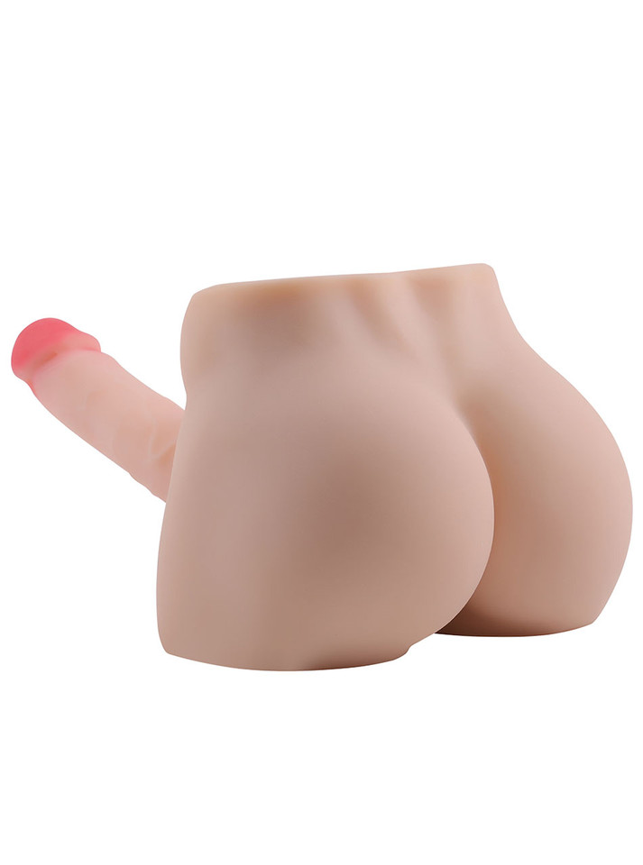 Back view highlighting bubble butt and curved cock base