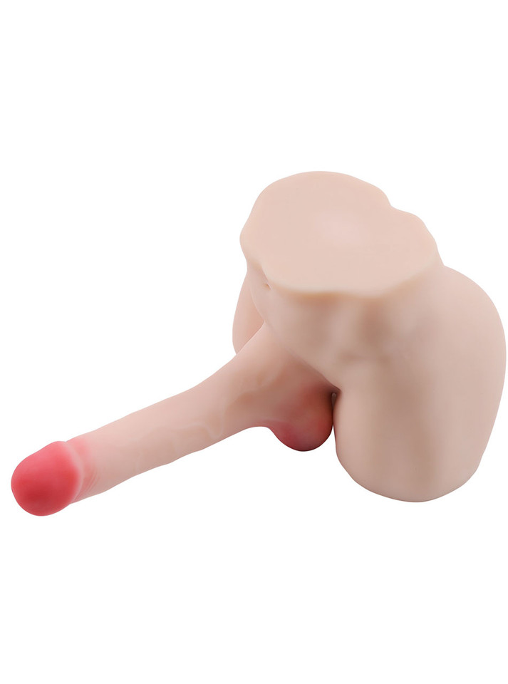 Upright cock view from base to tip on male sex toy