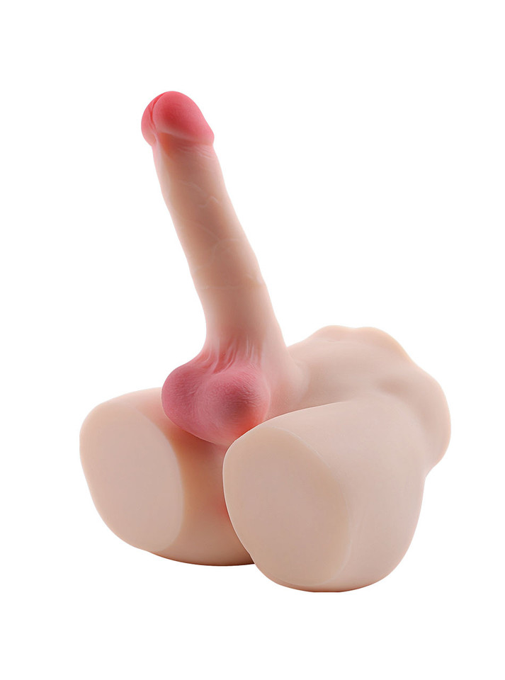 View from below showing firm butt cheeks and full genitals