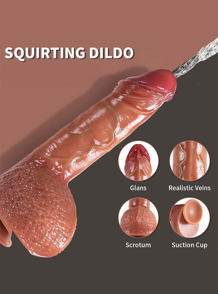 Realistic squirting dildo with lifelike glans and textured veins.