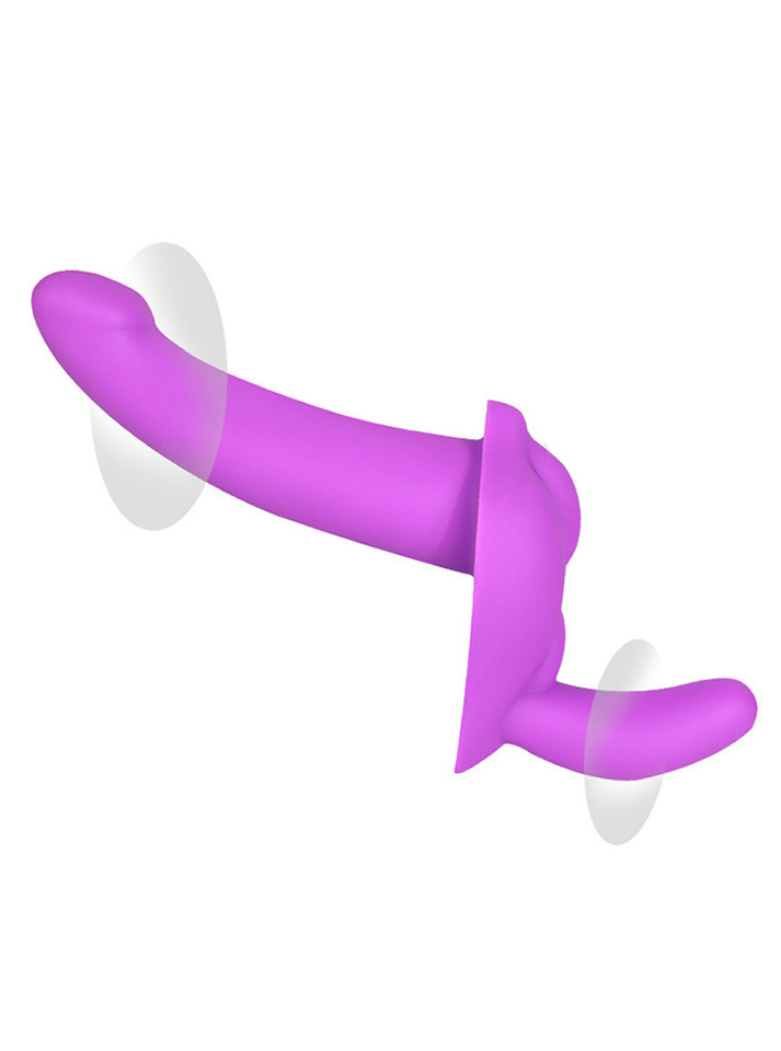 Strap-on dildo with visual emphasis on all stimulation points.