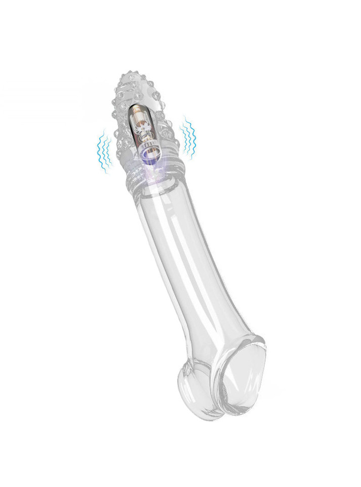 clear vibrating sleeve with texture and vibration indicators