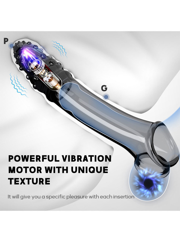 Cross-sectional image of sleeve with bullet vibrator stimulating G-spot and prostate