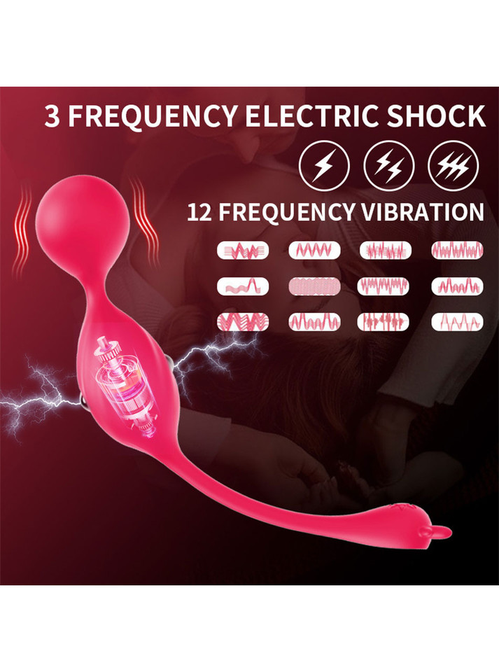 Kegel trainer with visible motor, showcasing 12 vibration modes and 3 shock levels