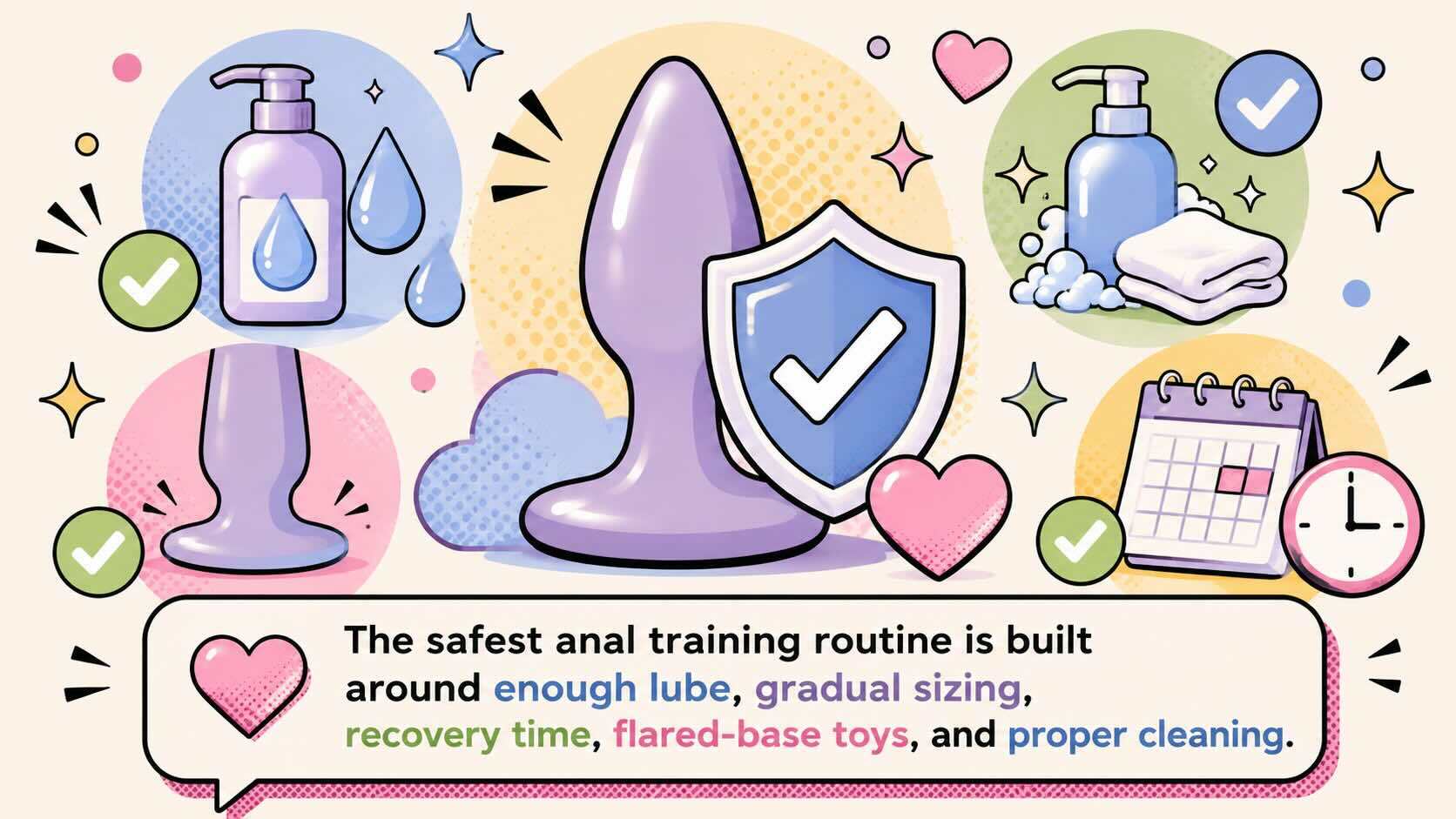 anal training safety tips including lube rest flared base and toy cleaning