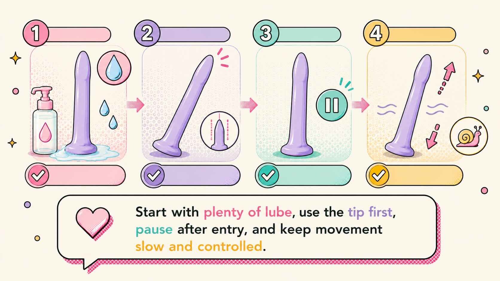 step by step anal dildo technique with lube tip first pause and slow movement