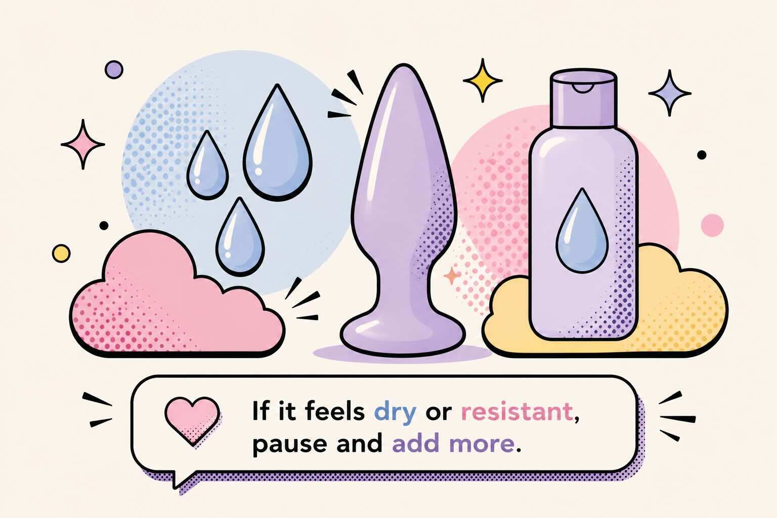 Anal lube guide illustration showing why lubricant helps make butt plug use smoother and more comfortable.