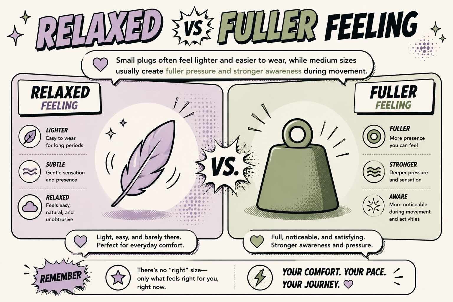 small vs medium butt plug sensation comparison showing lighter and fuller pressure
