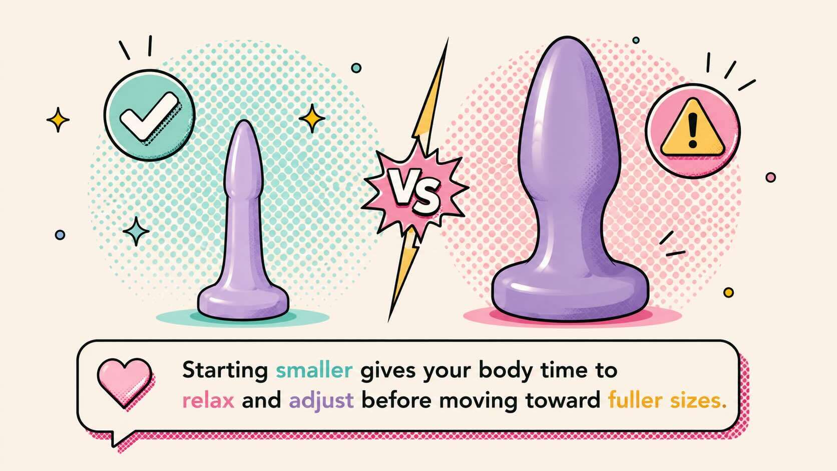 small anal trainer compared with larger intimidating toy for safe anal training