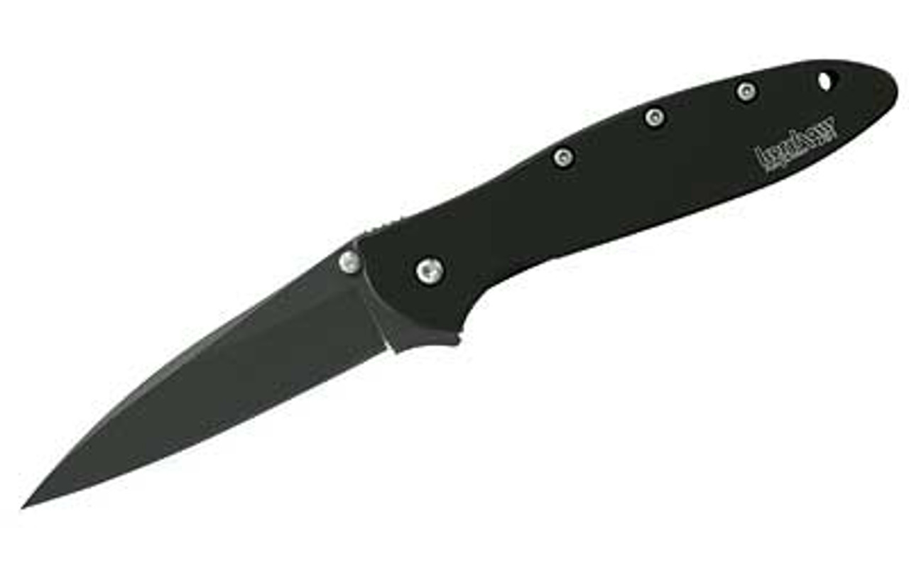 Kershaw, Leek, 3" Assisted Folding Knife, Clip Point, Plain Edge, 14C28N/Satin, Black DLC 410 Stainless
