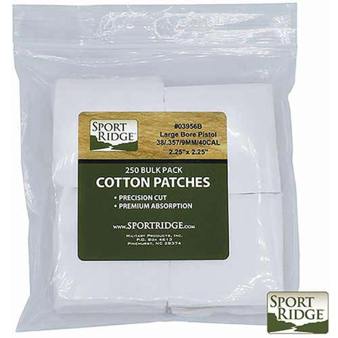 Large Pistol Cotton Patches 250 pack White 2.25in x 2.25in