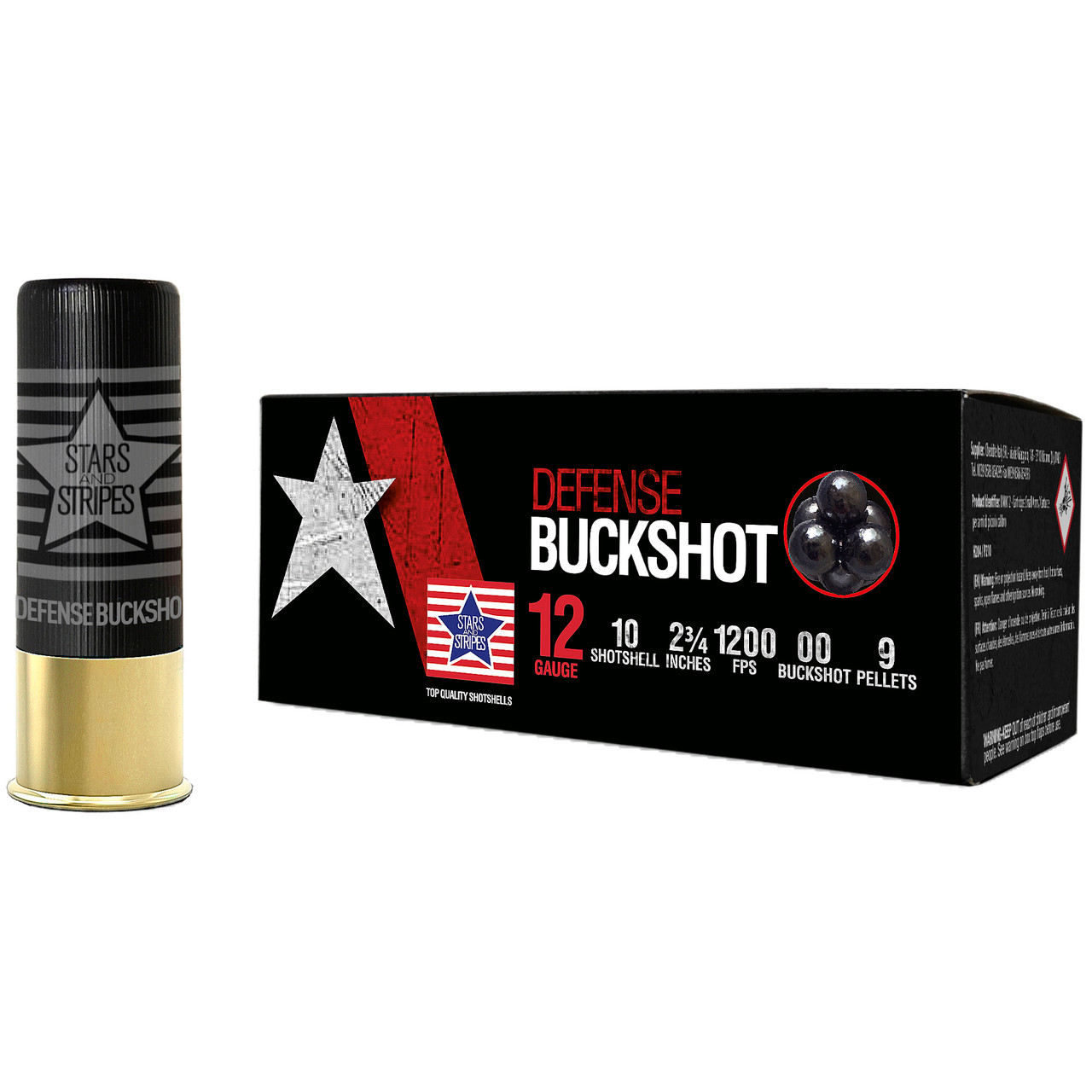PPU Stars & Stripes Defense Buckshot Shotshells 12ga 2-3/4" 9-pellet 1200 fps 00 10/ct