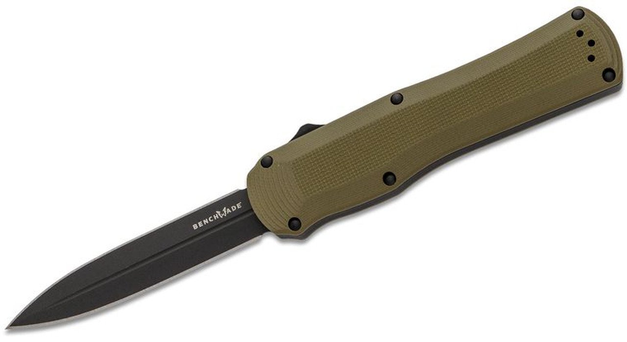 Benchmade Autocrat AUTO OTF Knife 3.71" Black DLC S30V Double Edge Dagger Blade, OD Green G10 Handles - 3400BK-1