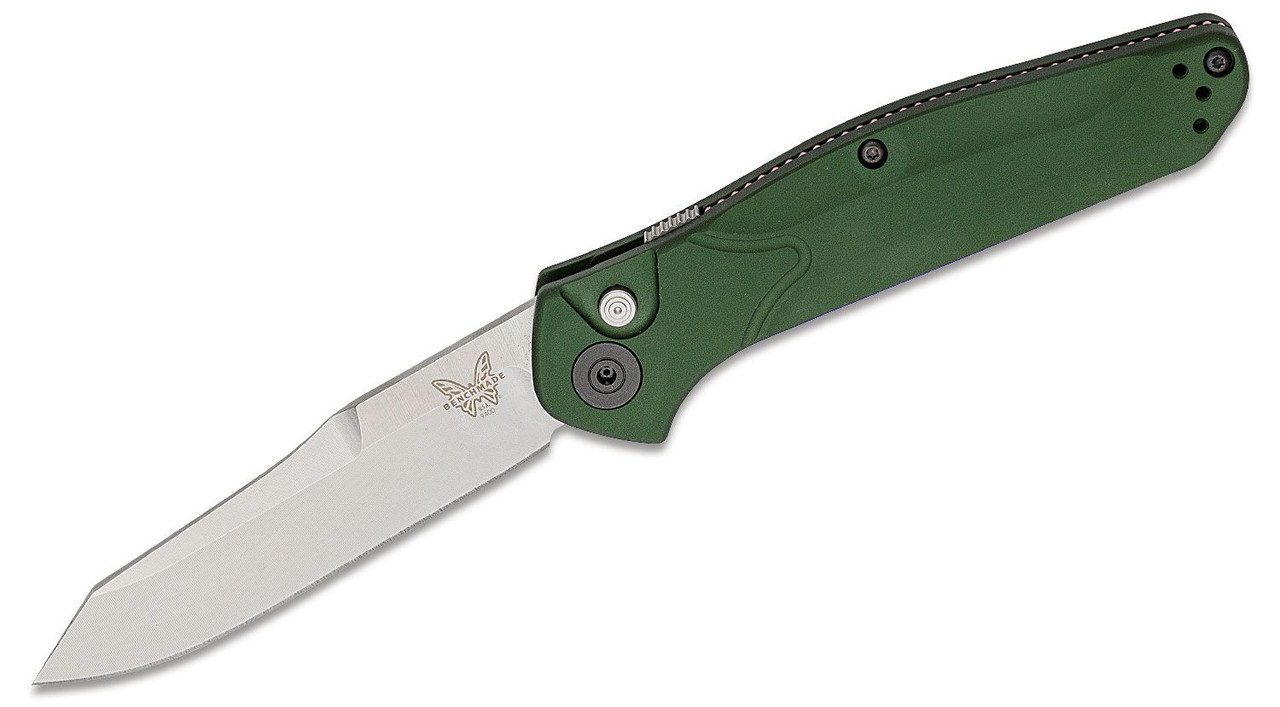 Benchmade 9400 Osborne AUTO Folding Knife 3.4" S30V Satin Plain Blade, Green Aluminum Handles