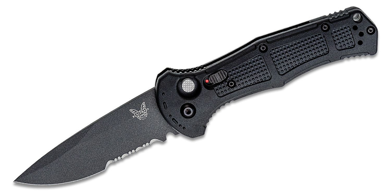 Benchmade 9070SBK Claymore AUTO Folding Knife 3.6" CPM-D2 Cobalt Black Drop Point Combo Blade, Black Grivory Handles