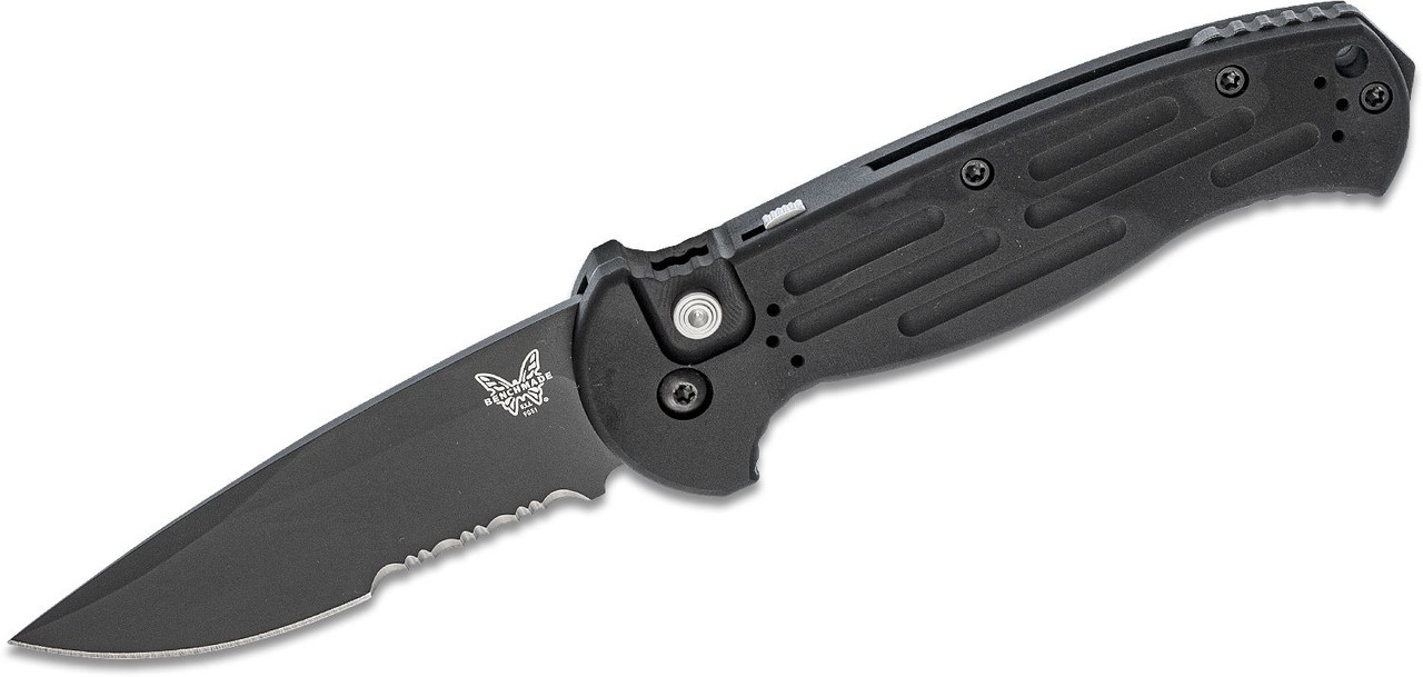 Benchmade AFO II AUTO Folding Knife 3.56" Black Combo Blade, Aluminum Handles - 9051SBK