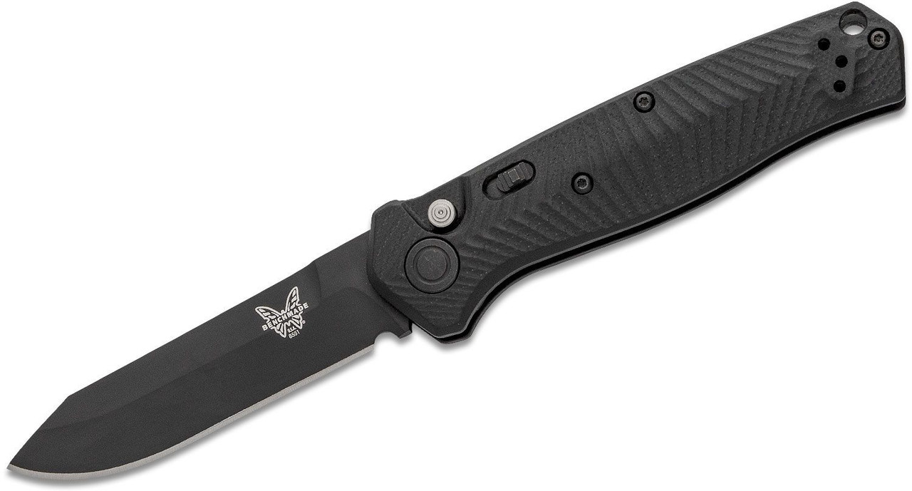 Benchmade Mediator AUTO Folding Knife 3.30" S90V Black Cerakote Plain Blade, Milled Black G10 Handles - 8551BK