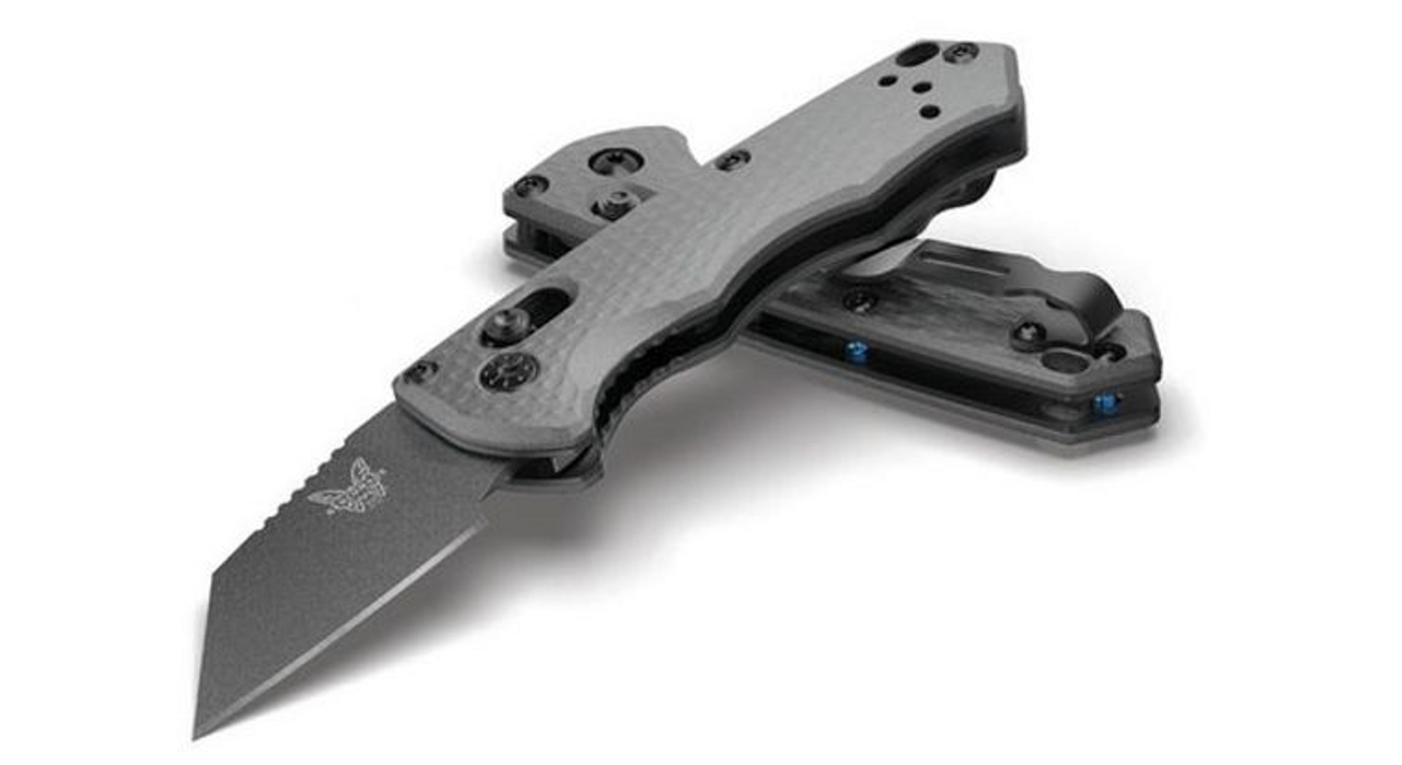 Benchmade 2950BK Partial AUTO Immunity Folding Knife 1.95" CPM-M4 Cobalt Black Wharncliffe Blade, Crater Blue Billet Aluminum Handles