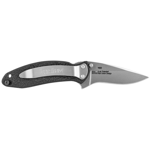 Kershaw, Scallion, 2.25" Assisted Folding Knife, Clip Point, Plain Edge, 420HC/Satin, Black Nylon