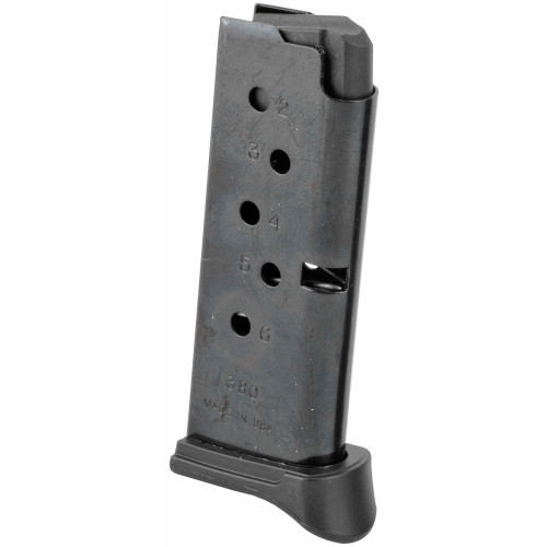 Ruger, Magazine, 380ACP, 6 Rounds, Fits Ruger LCP, with Finger Rest, Steel, Blued Finish