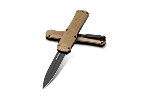 Benchmade Autocrat AUTO OTF Knife 3.71" Black DLC S30V Double Edge Dagger Blade, Coyote Brown G10 Handles - 3400BK-2