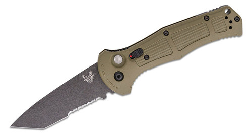 Benchmade 9071SBK-1 Claymore AUTO Folding Knife 3.6" CPM-D2 Cobalt Black Tanto Combo Blade, Ranger Green Grivory Handles