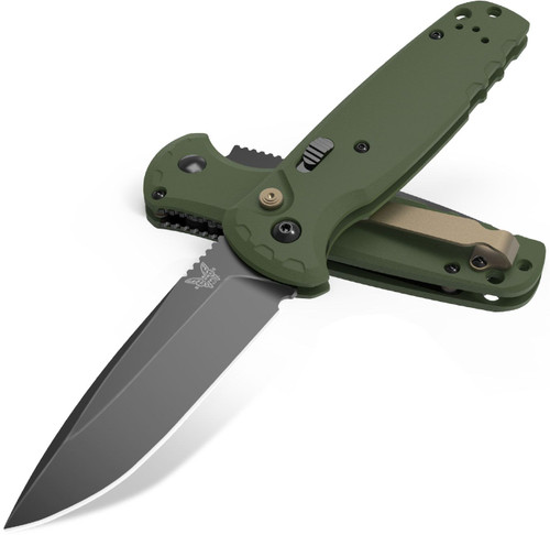 Benchmade 4300BK-02 CLA AUTO Folding Knife 3.4" CPM-MagnaCut Black DLC Battlewash Plain Blade, OD Green G10 Handles
