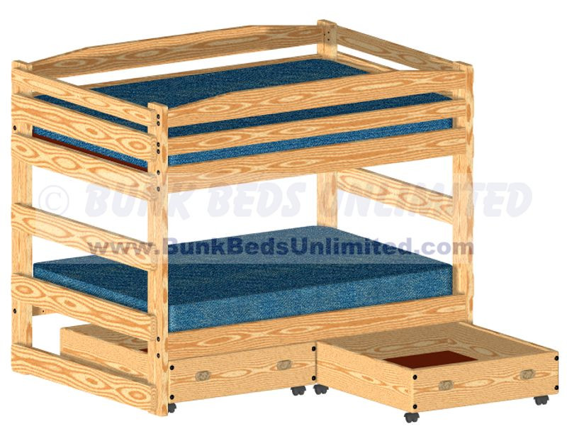 Full Size Bunk Bed Plans with Options for Drawers or Trundle
