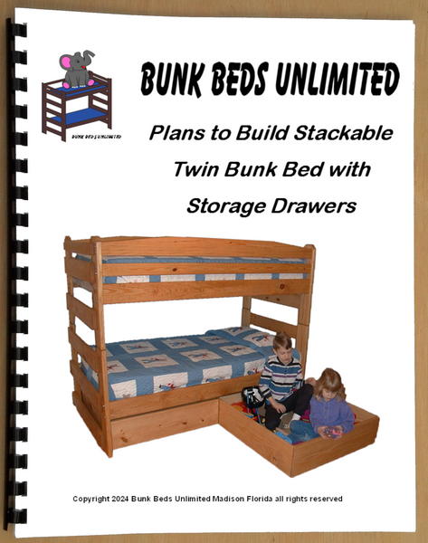 Bunk Bed Plan Stackable Twin over Twin with Storage Drawers or Trundle