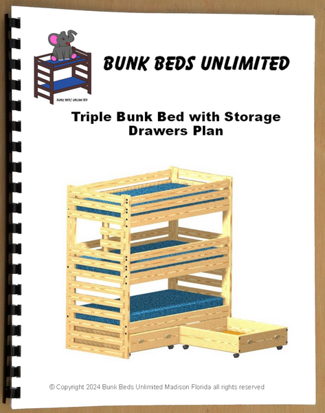 Triple Bunk Bed Plans with Options of Drawers or Trundle