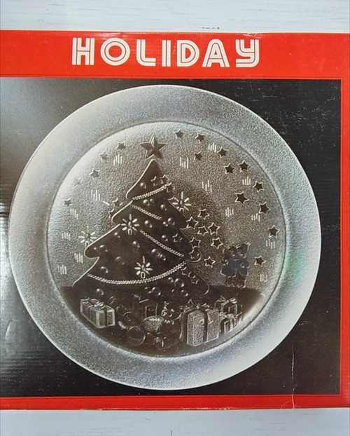 Holiday 13" Frosted Glass Christmas Tree Platter Serving Plate New In Box