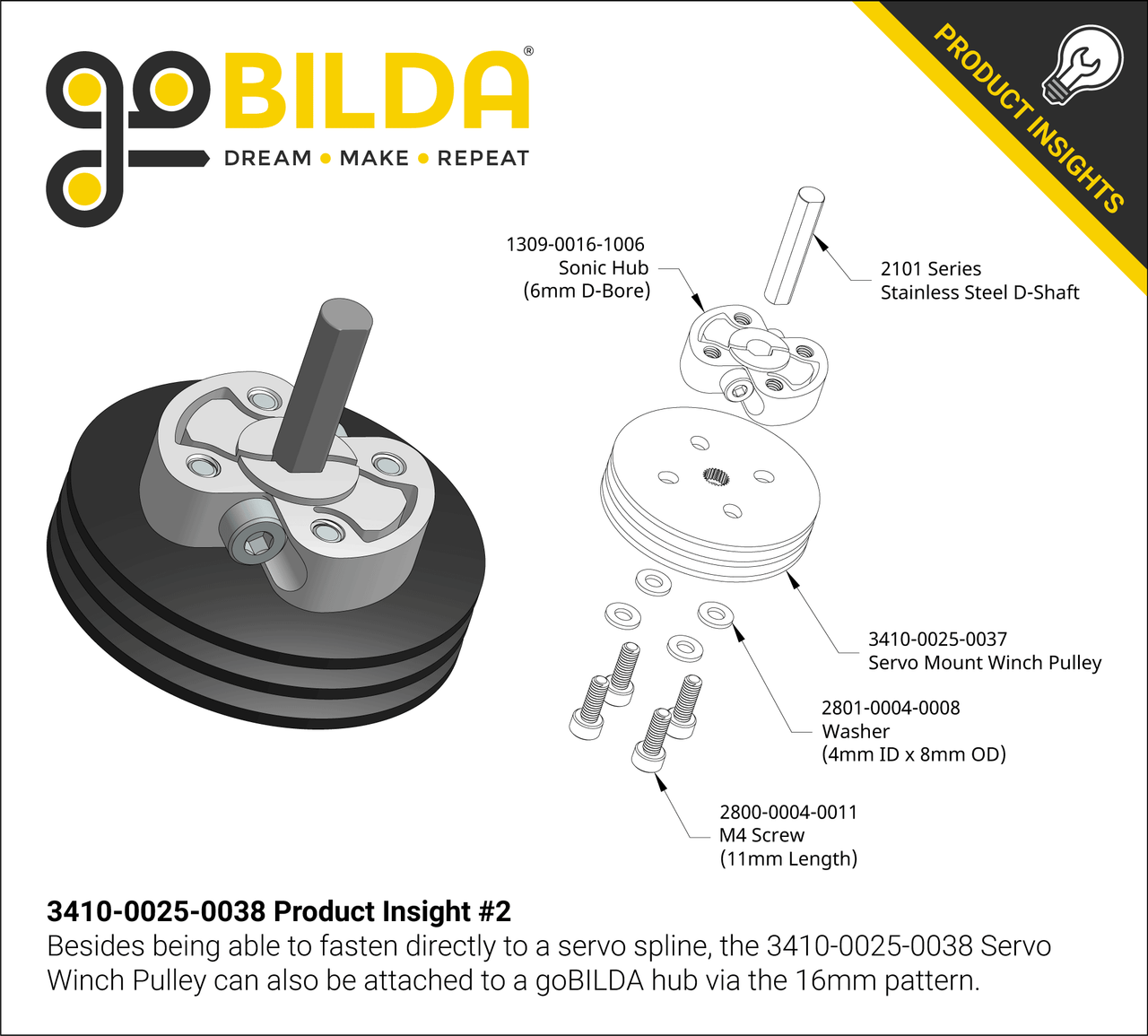 3410 Series Servo Mount Winch Pulley (25T Spline, 38mm Spool Diameter